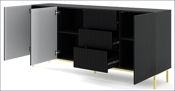 Czarna komoda z lamowym frontem glamour T2-E14