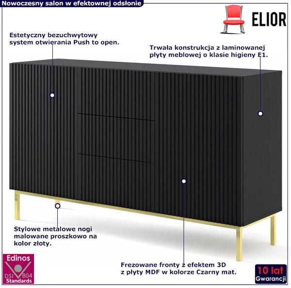 Czarna komoda z lamowym frontem glamour T2-E14