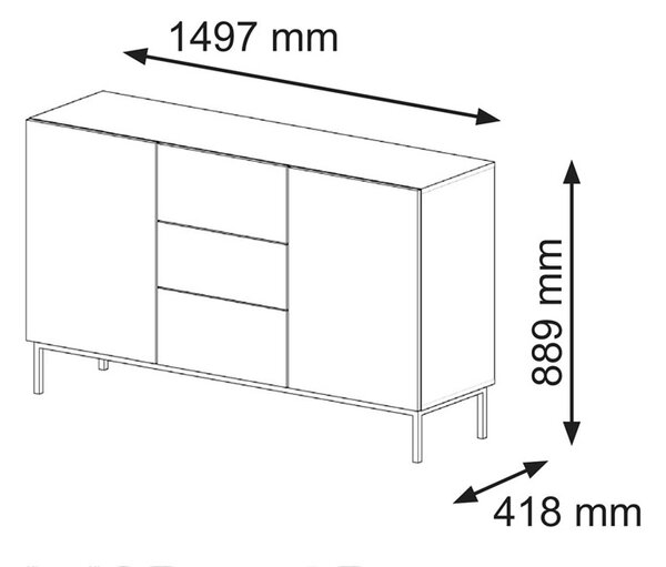 Czarna komoda z lamowym frontem glamour T2-E14