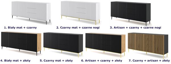 Komoda z lamelami na złotej ramie artisan + czarny S2-W17