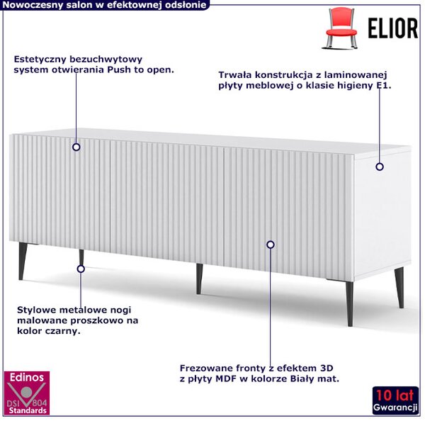 Biała szafka rtv z lamelami 150 cm L9-N18