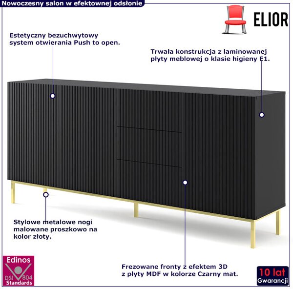 Czarna komoda z lamelowym frontem glamour C4-W00