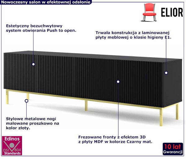 Czarna szafka rtv z lamelowym frontem K4-W02