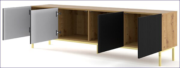 Szafka pod TV z lamelami dąb artisan + czarny A0-K92