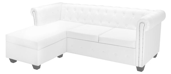 Sofa Chesterfield w kształcie litery L, sztuczna skóra, biała