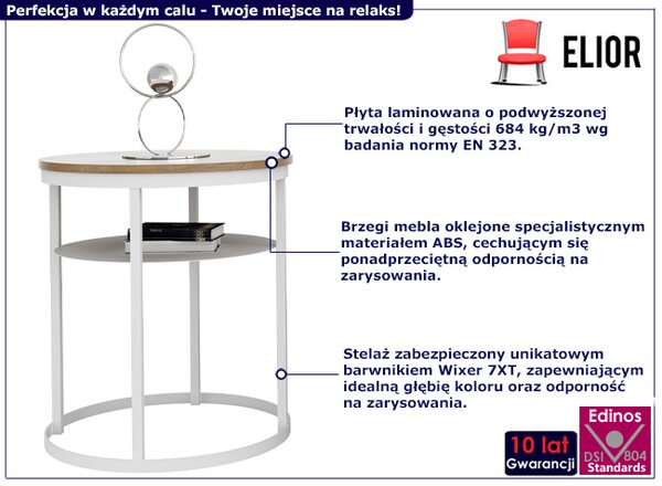 Okrągły stolik kawowy skandynawski dąb lancelot + biały H8-C22