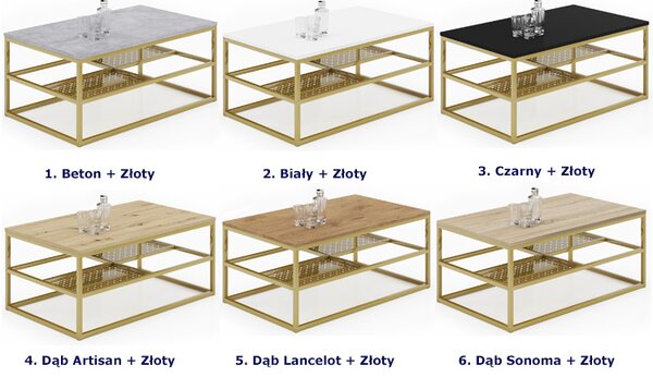 Stolik z półkami glamour dąb sonoma + złoty G0-W54
