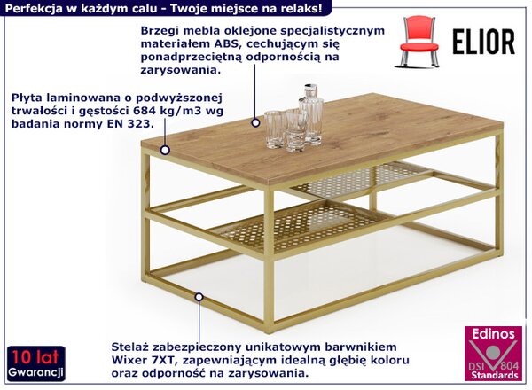Dwupoziomowa ława z metalowym stelażem dąb lancelot + złoty P9-S41