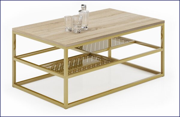 Stolik z półkami glamour dąb sonoma + złoty G0-W54