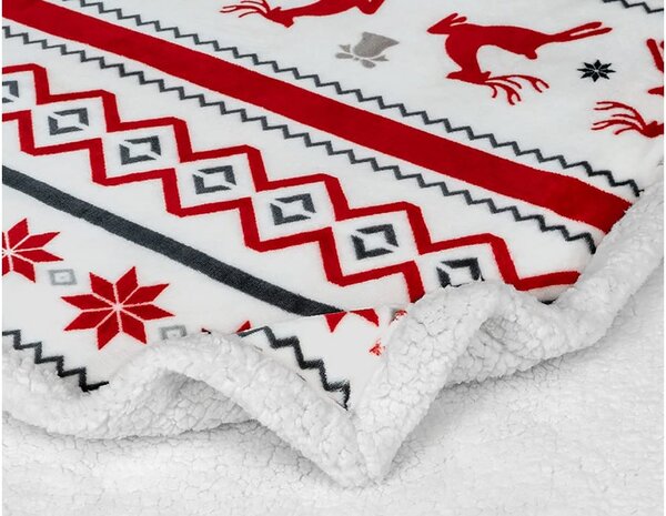 2x Koc świąteczny z mikropluszu biały z barankiem RETRO CHRISTMAS 160x200 cm