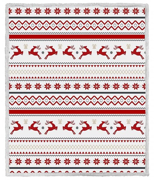 2x Koc świąteczny z mikropluszu biały z barankiem RETRO CHRISTMAS 160x200 cm