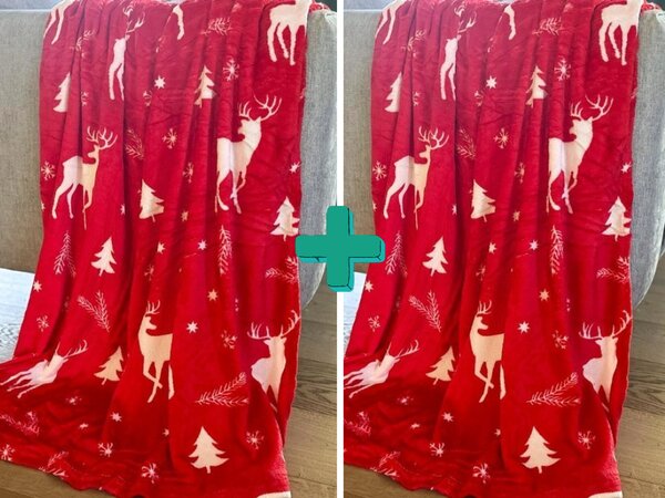 2x Czerwony świąteczny koc z mikropluszu CHRISTMAS 160x200 cm