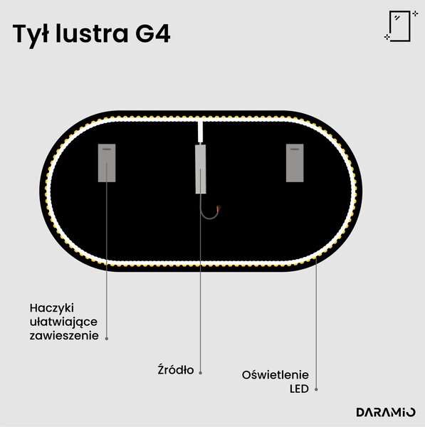 Nietypowe lustro łazienkowe z oświetleniem LED G4