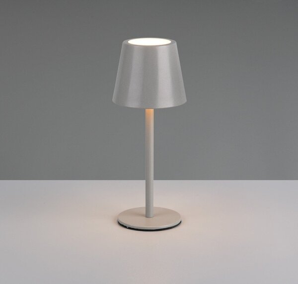 Szara lampa stołowa LED z metalowym kloszem (wysokość 21 cm) Diaz – Reality