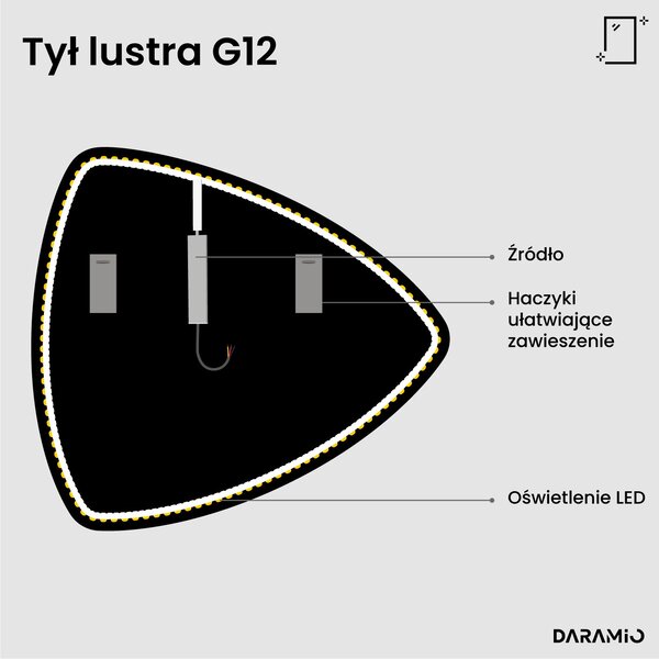 Nietypowe lustro łazienkowe z oświetleniem LED G12