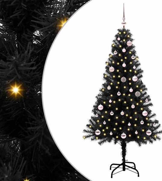 Choinka z 150 diodami LED z podstawą Czarny 150 cm PVC