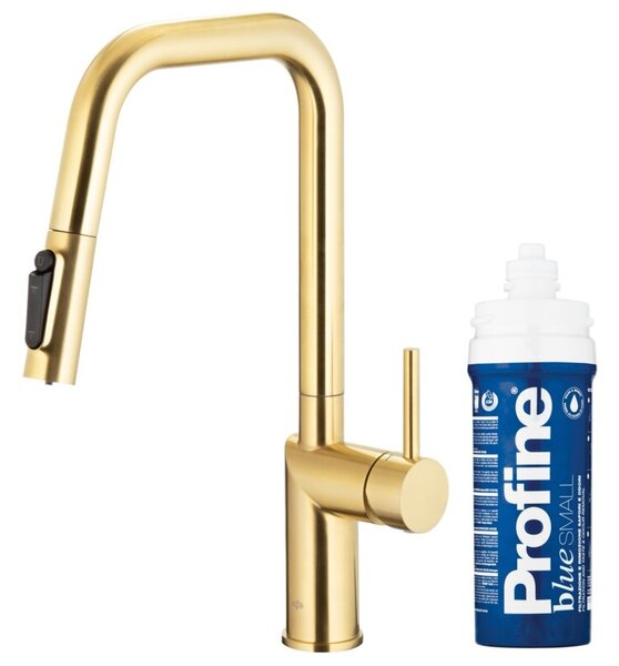 Bateria kuchenna stojÄ ca KFA ARMATURA Duero Pure Style z filtrem wody ZÅoty szczotkowany PVD 6623-313-39