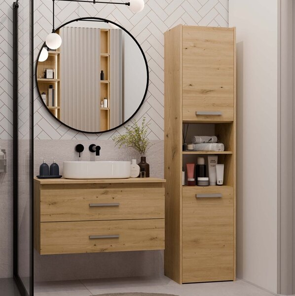 Wisząca szafka pod umywalkę 80 cm dąb artisan | Umeblowana.com