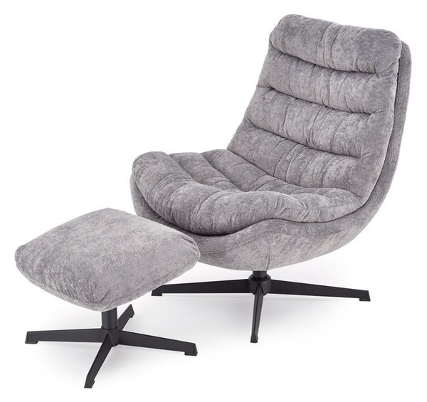 Popielaty fotel do salonu z podnóżkiem | Umeblowana.com