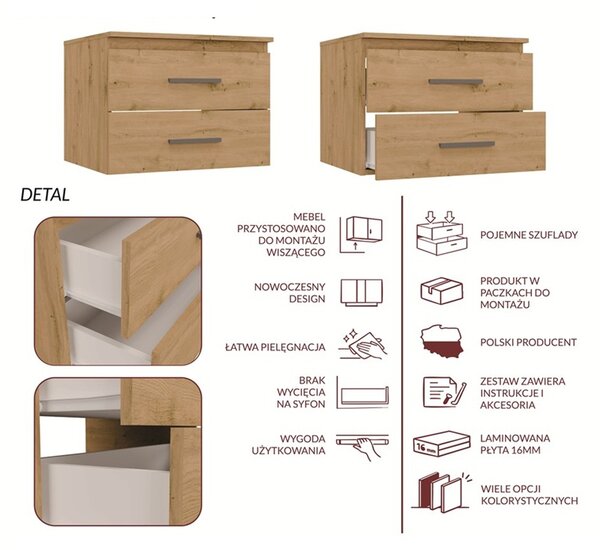 Wisząca szafka pod umywalkę 60 cm | Umeblowana.com