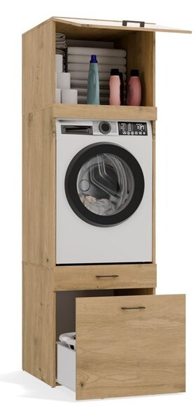 Wysoki regał łazienkowy na pralkę z szufladą 212cm | Umeblowana.com