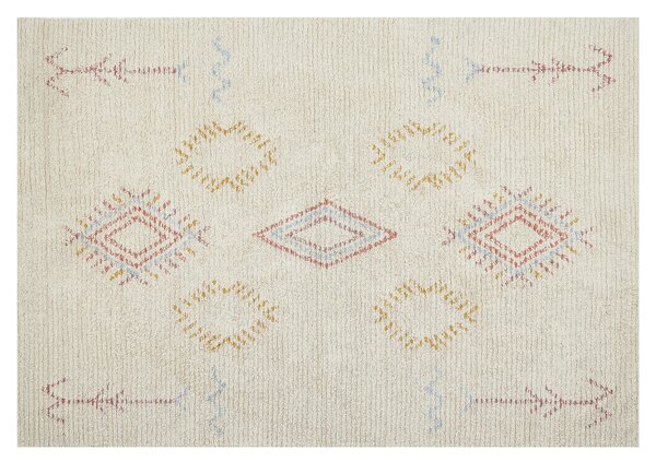 Dywan bawełniany prostokątny 140 x 200 cm geometryczny wzór beżowy Bettiah Beliani