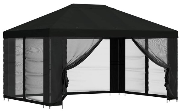 Altana z bokami 4 × 3 m Czarny Poliester i Stal 190 gsm