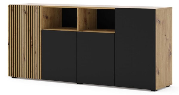 Elegancka długa komoda z półkami 180 cm artisan/czarny | Umeblowana.com