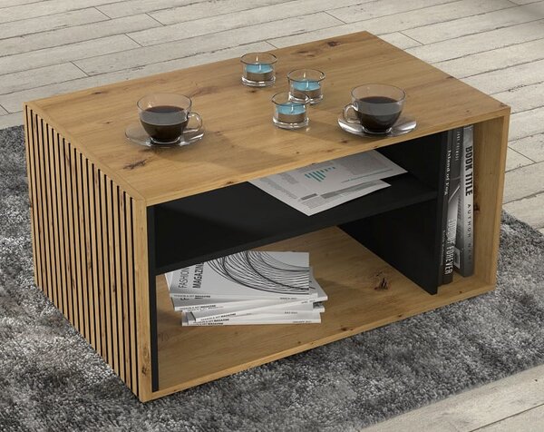 Prostokątna ława do salonu z półką artisan lamele | Umeblowana.com