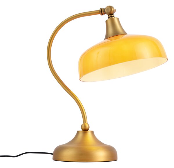 Klasyczna lampa stołowa z brązu z pomarańczowym szkłem opalowym - Clerk