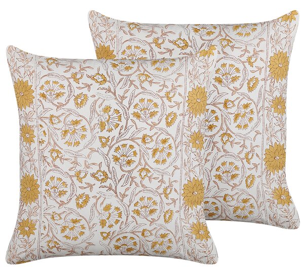 2 poduszki dekoracyjne bawełna 45 x 45 cm w kwiaty biało-żółte Calathea Beliani