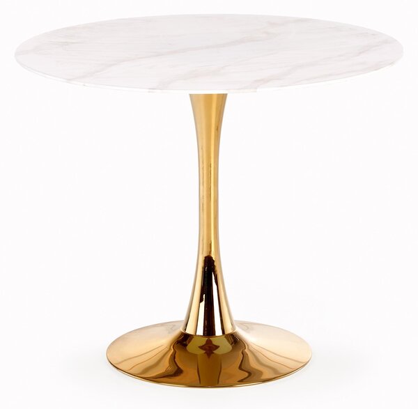 Okrągły stół szklany CASEMIRO biały marmur / złoty 90x90