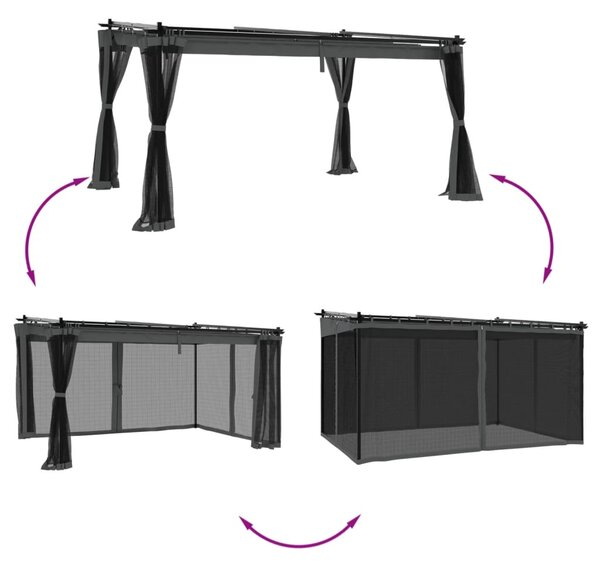 Altanka ze ścianami z siatki, antracytowa, 4x3 m, stal