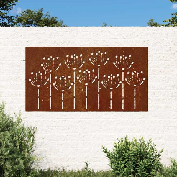 Ogrodowa dekoracja ścienna, 105x55 cm, stal kortenowska, kwiaty