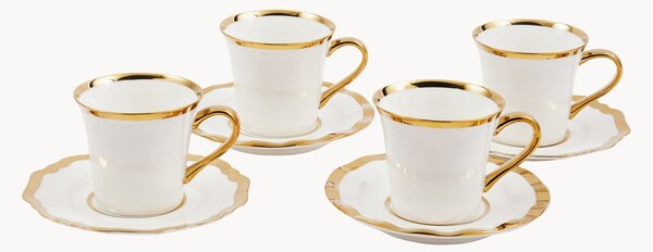 Komplet filiżanek ze spodkiem z porcelany Golden, 4 elem