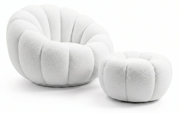 Fotel designerski BLOOM z podnóżkiem, biały