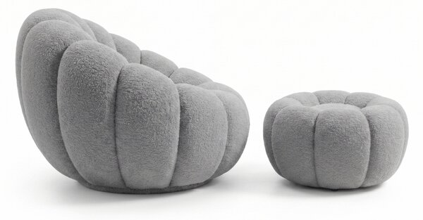 Fotel designerski BLOOM z podnóżkiem, szary