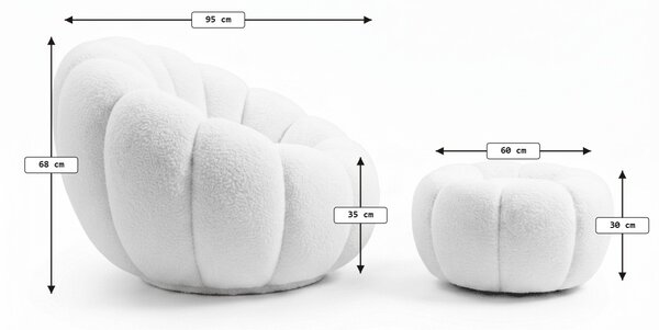 Fotel designerski BLOOM z podnóżkiem, szary