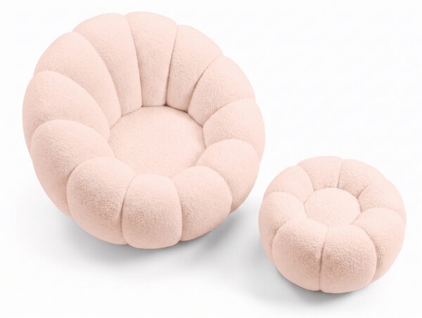 Fotel designerski BLOOM z podnóżkiem, jasnoróżowy