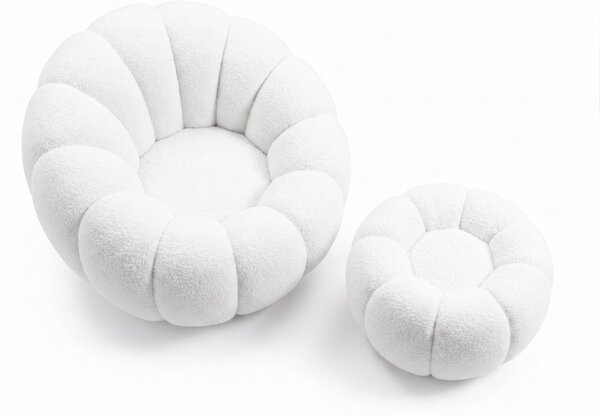 Fotel designerski BLOOM z podnóżkiem, biały