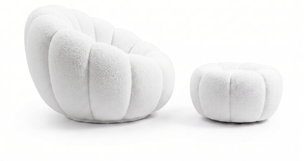 Fotel designerski BLOOM z podnóżkiem, biały