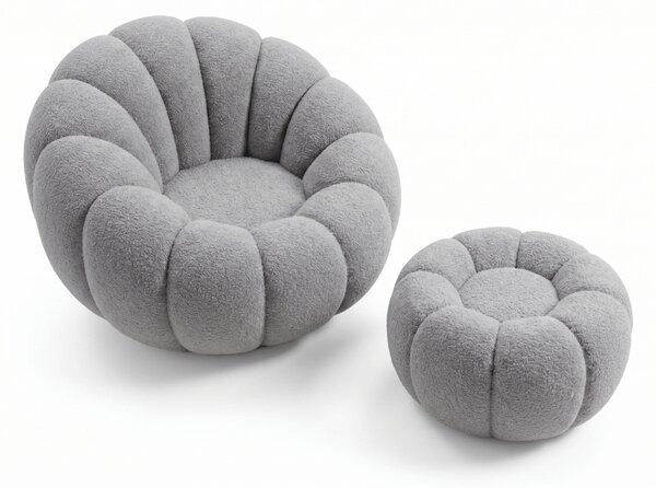 Fotel designerski BLOOM z podnóżkiem, szary