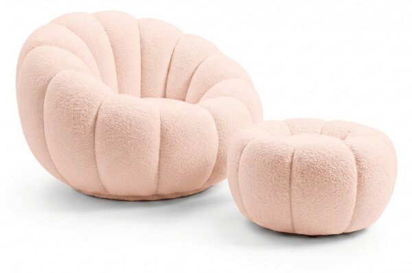 Fotel designerski BLOOM z podnóżkiem, jasnoróżowy