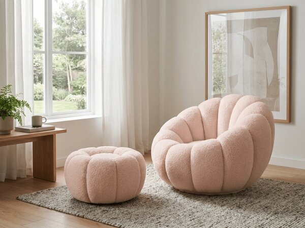 Fotel designerski BLOOM z podnóżkiem, jasnoróżowy