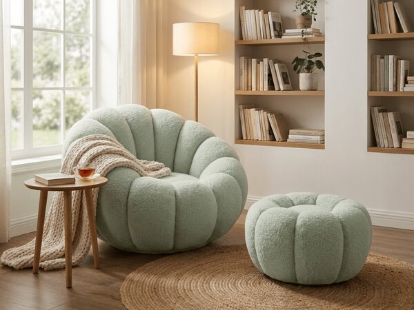 Fotel designerski BLOOM z podnóżkiem, jasnozielony