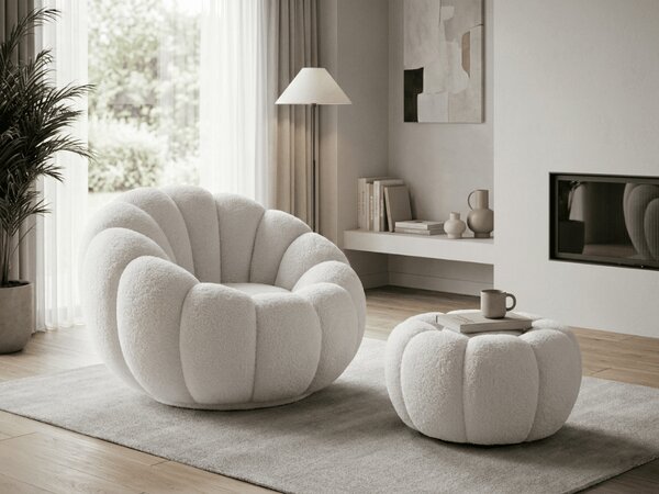 Fotel designerski BLOOM z podnóżkiem, biały