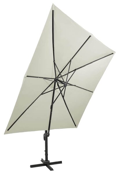 Parasol wiszący z lampkami LED i słupkiem, 300 cm, piaskowy