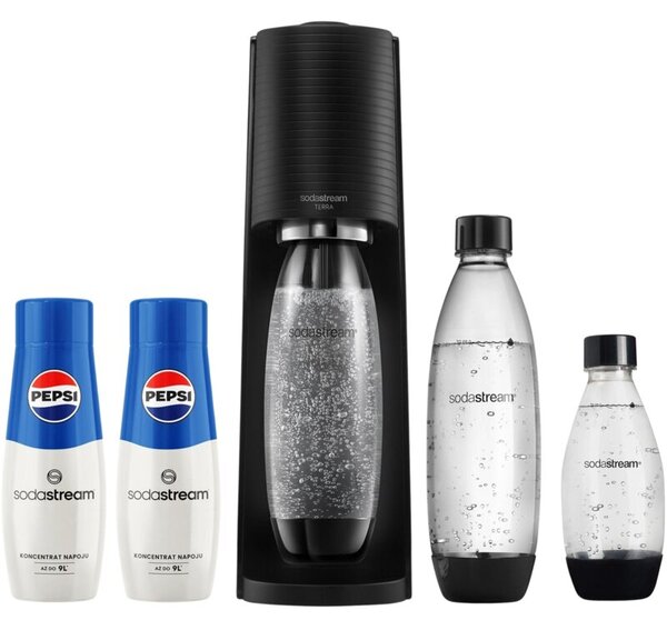 Saturator SODASTREAM Terra Czarny + 3 butelki + 2 syropy Pepsi