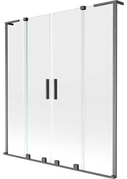 Mexen Velar L Duo parawan nawannowy 2-skrzydłowy rozsuwany 140 x 150 cm, transparent, gun gray szczotkowany - 896-140-003-02-66