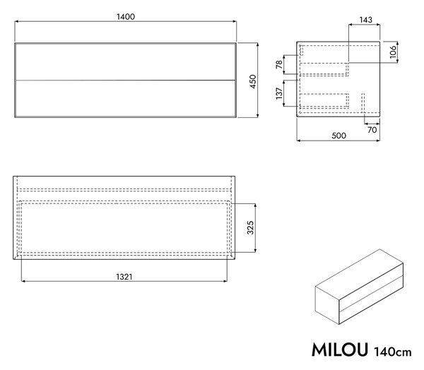 Szafka podumywalkowa MILOU 140 cm do umywalki nablatowej - 2 szuflady - biały mat